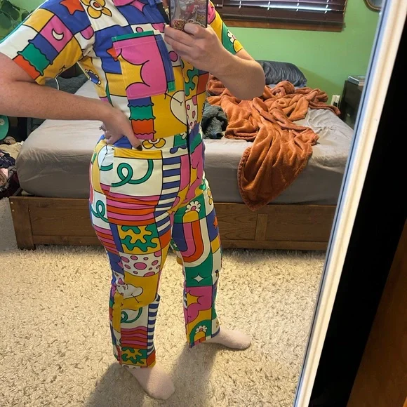 Nooworks Colorful Wormiverse Graphic Twill Coveralls Jumpsuit - Picture 3 of 5